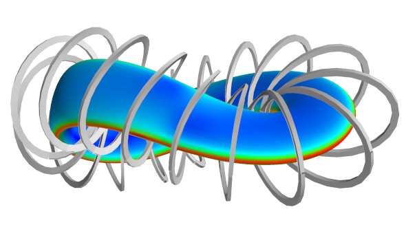 Stellarator configuration with coils that produce confining magnetic fields